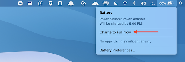 Choose the "Charge to Full Now" option from Battery menu.