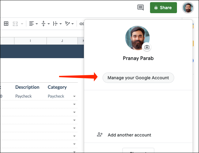 Click Manage your Google Account