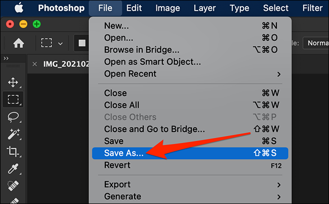 Select "File > Save As" on the Photoshop window.