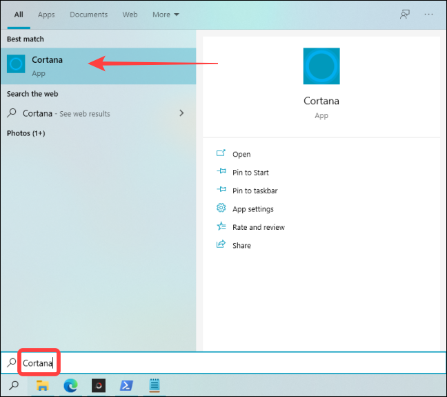 Click Start, type "Cortana" in the Windows Search and press Enter.