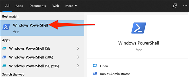 Select "Windows PowerShell" in Windows 10's Start menu.