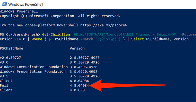 View the .NET Framework version in PowerShell.