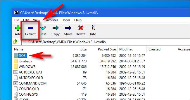 In the 7-Zip window, select the file you want to extract, then click the "Extract" button.