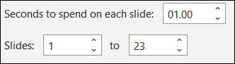 Set the seconds per slide and slide numbers