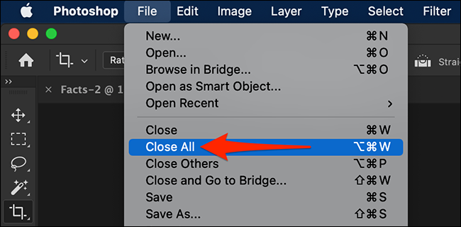 Select "File > Close All" in Photoshop.