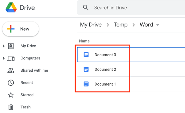 An example of files converted to the Google Docs format on the Google Drive site.