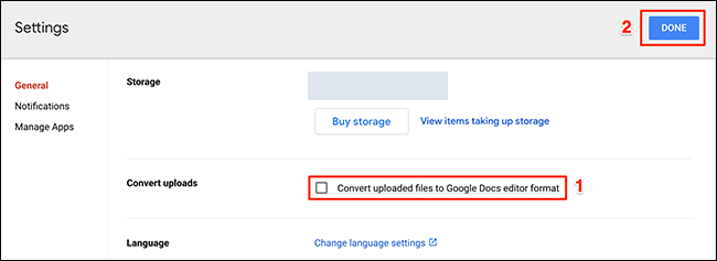 Disable the file conversion option on the Google Drive site.