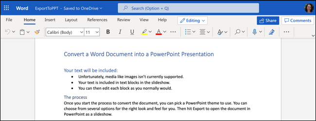 Document in Word for the Web
