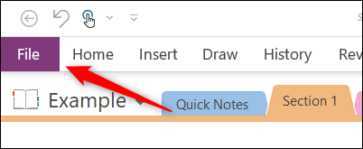 File tab in Microsoft OneNote