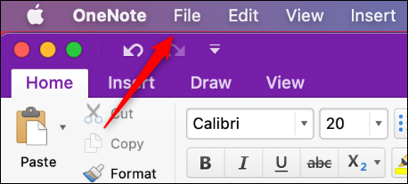 File tab in OneNote for Mac