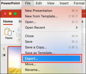 Click File, Export