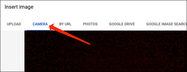Click the "Camera" tab to take a photo in Google Sheets.
