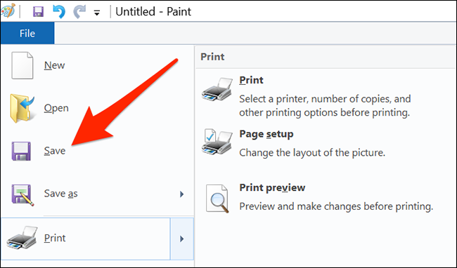 Select "File > Save" in Paint.