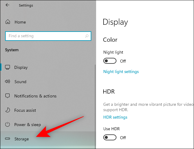 Select Storage from the left-hand side pane in Settings