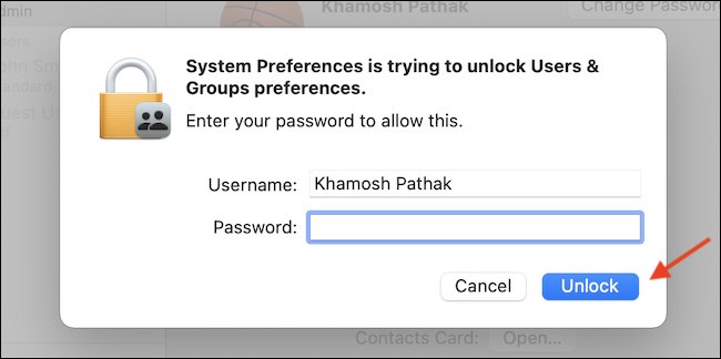 Enter your password and click the "Unlock" button.