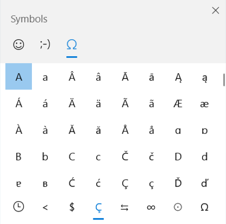 Windows 10 special characters