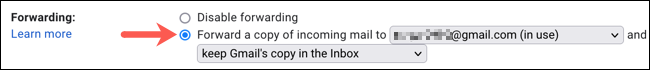 Enable forwarding to the email address in Gmail