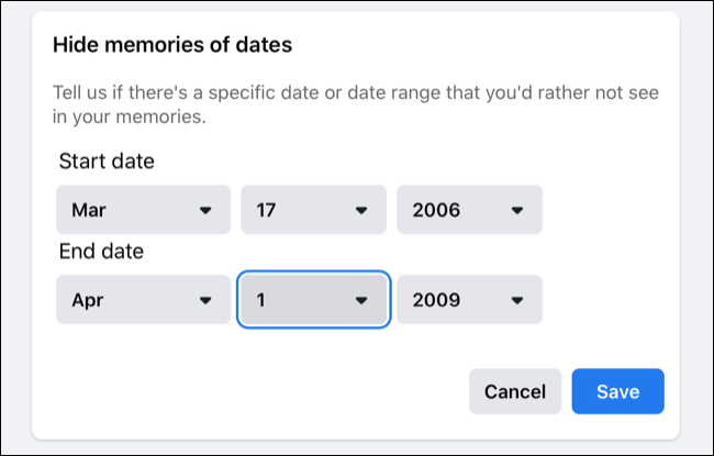 Hide Date Ranges in Facebook Memories