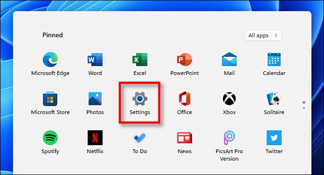In the Windows 11 Start menu, click "Settings."