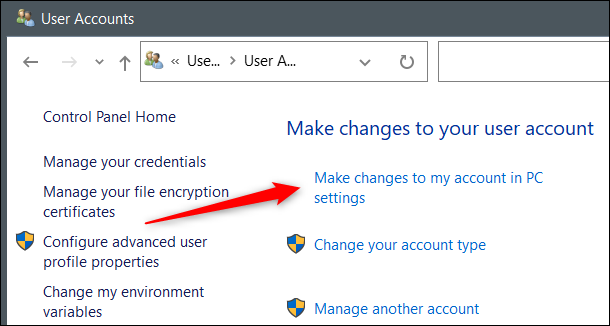 Click "Make changes to my account in PC settings."