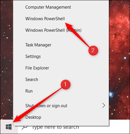 Open the Power User menu and click Windows PowerShell.