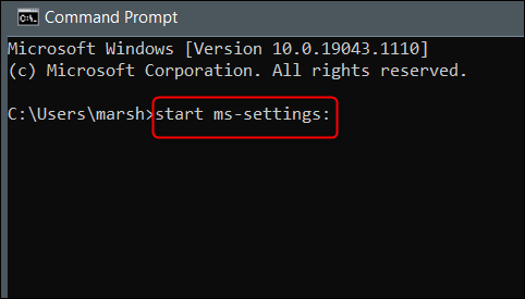 Run "start ms-settings:" in Command Prompt.