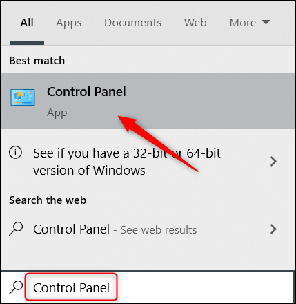 Search for Control Panel in Windows Search.