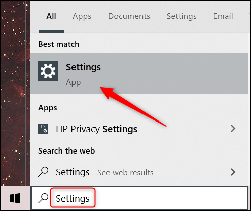 Type "Settings" in Windows Search and click the "Settings" app.