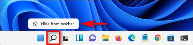 Right-click the "Search" button and select "Hide From Taskbar."